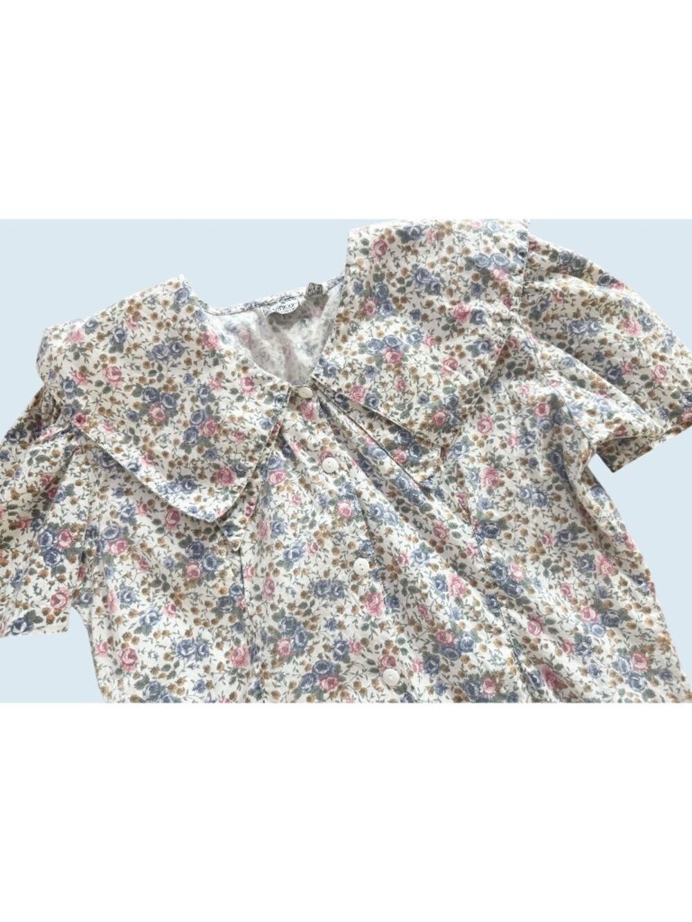Vintage BONJOUR Floral Peter Pan Collar Blouse Top 1980s Size Small